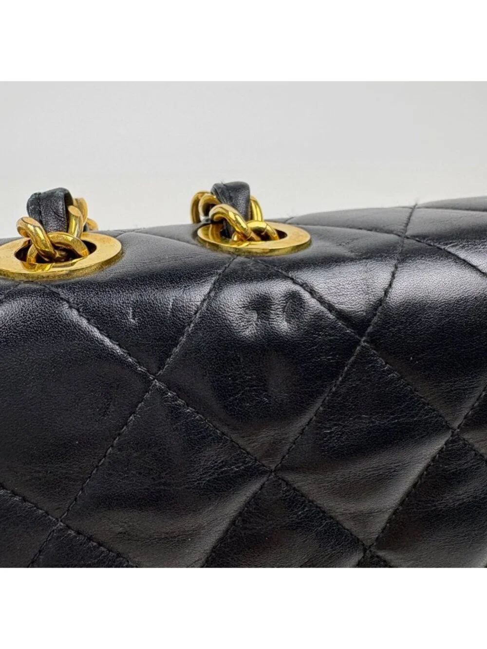 Chanel Big Quilted Shoulder Bag CC Logo Single Flap Chain Leather Black